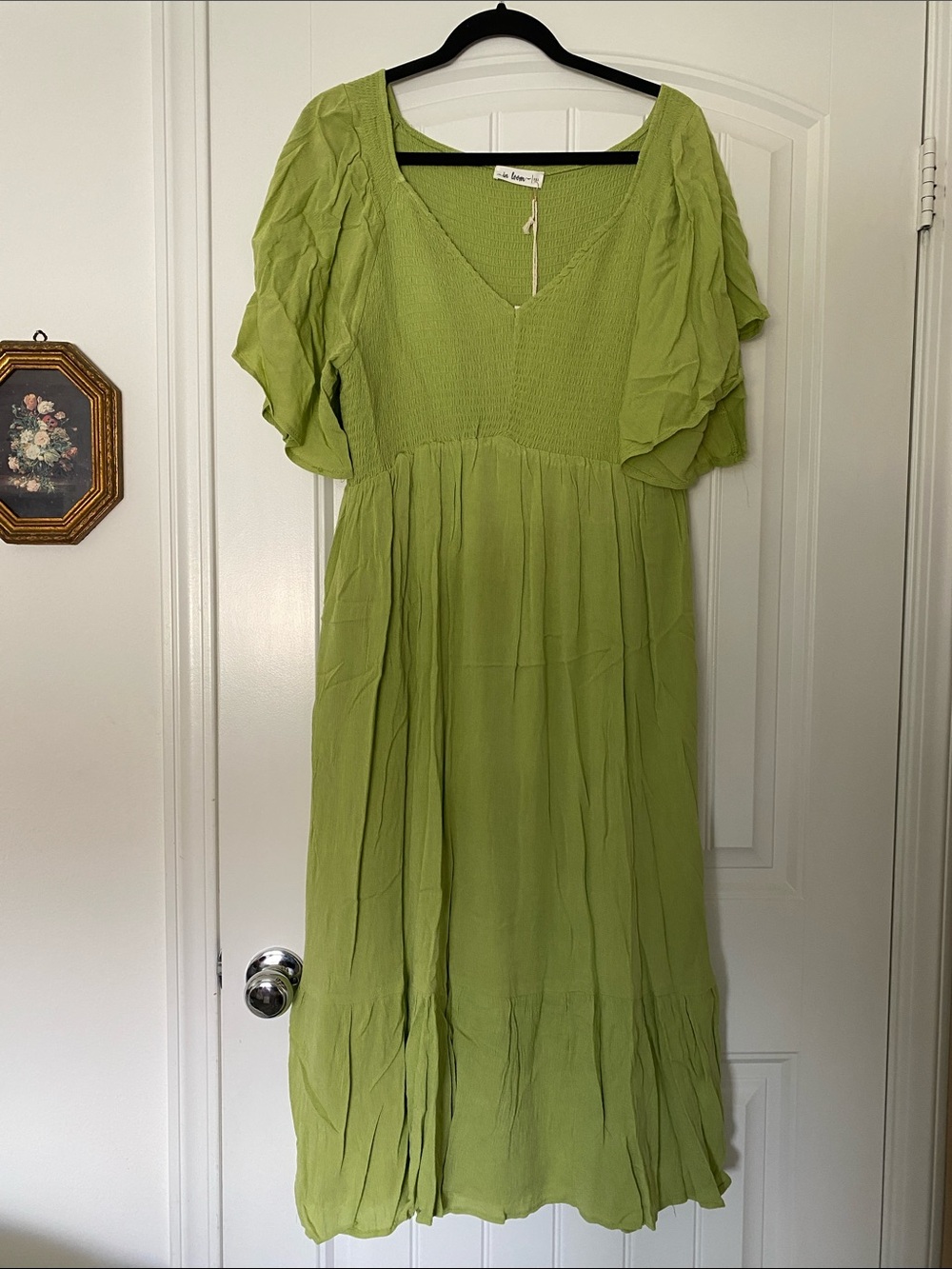 In Loom Plus Moss Green Flutter Sleeve Midi Dress